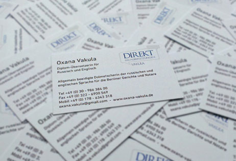 Visitenkarten Oxana Vakula, Diplom-Übersetzerin